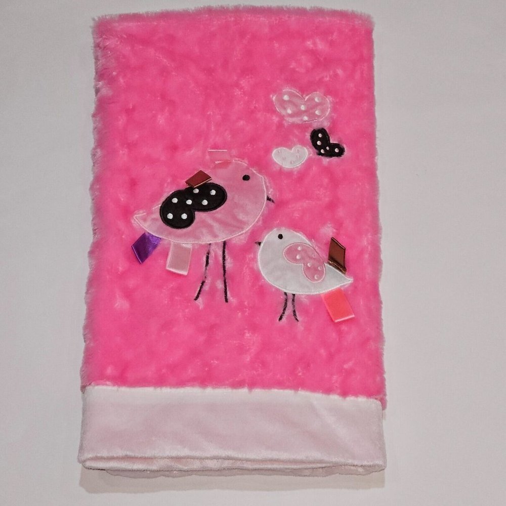 Pink Birds Hearts Tags Fleece Baby Blanket Lovey SOFT Manhattan Toy Co 118620